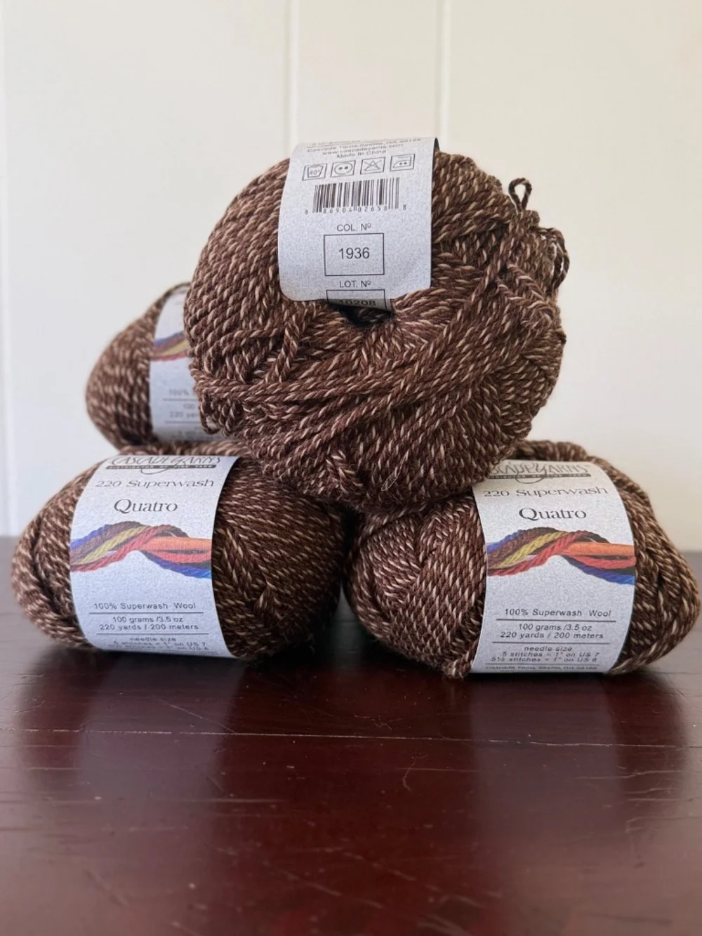 (4) Cascade 220 Superwash Quatro Yarn - Brown Bear, Same Dye Lot *discontinued*